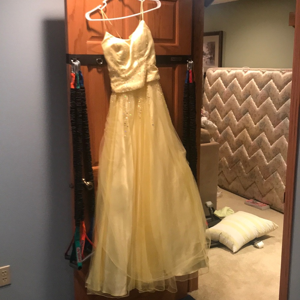 Yellow corset back prom dress